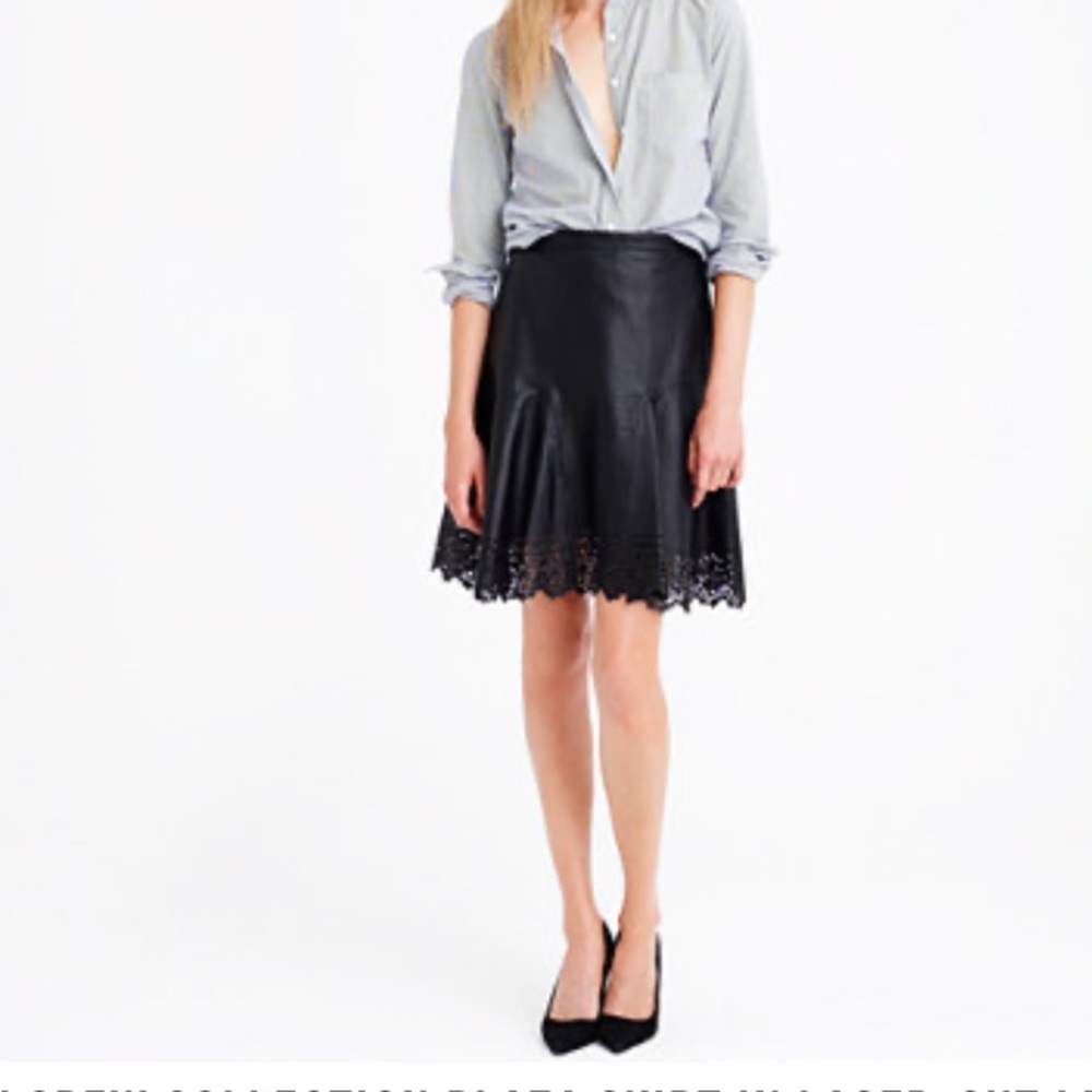 {J. Crew} Genuine Leather Plaza Laser Cut Skirt 14